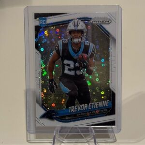 🔥 2025 Trevor Etienne Panini Prizm White Disco Prizm Rookie card. Carolina